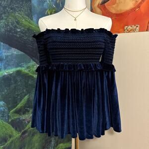petersyn navy velvet off shoulder top made in ny